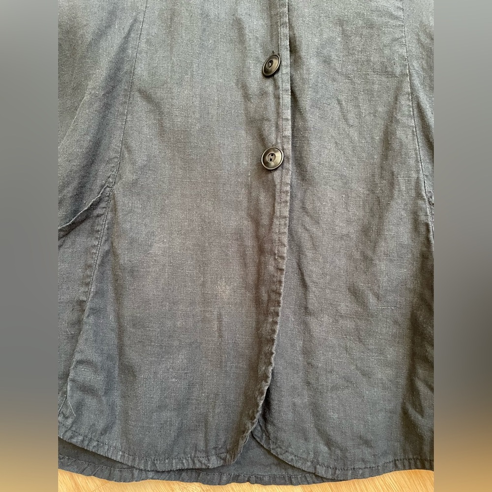 Flax 100% linen tunic button up shirt jacket shacket large black dark gray - Picture 7 of 9